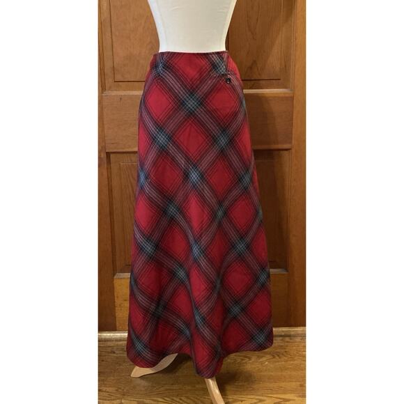 Vtg Talbots Wool Plaid Maxi Skirt Womens Sz 6 Tartan Red Black Holiday Academia - Picture 2 of 9
